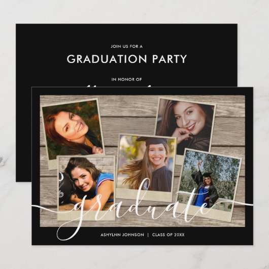 Moderne uitnodiging tot Afstuderen voor fotocollag (Voorkant / Achterkant)