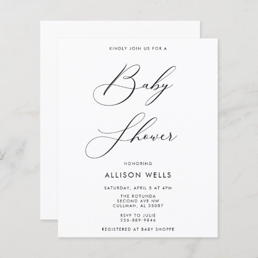 Moderne uitnodiging tot Baby shower (Voorkant / Achterkant)