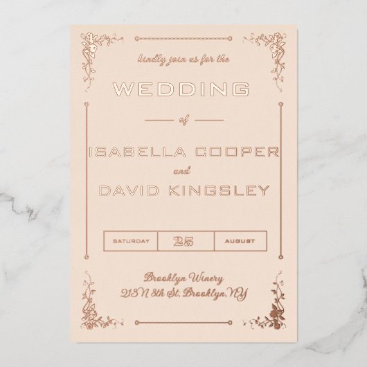 Moderne uitnodiging tot Folie van Deco Cream en Go (Voorkant)