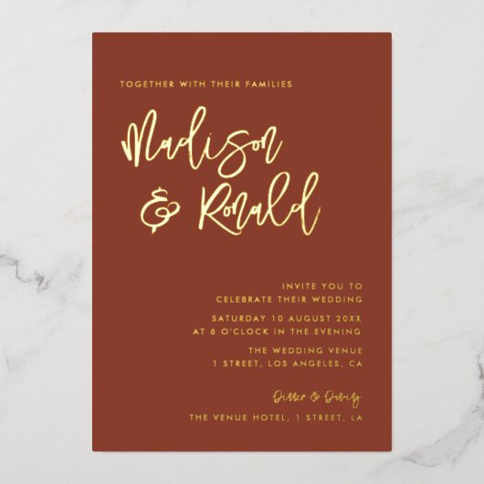 moderne uitnodiging tot folie van terracotta en go (Voorkant)