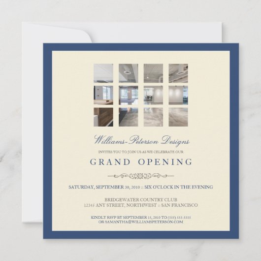 Moderne uitnodiging tot grote opening foto (blauw) (Voorkant)