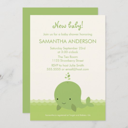 Moderne uitnodiging tot het Baby shower van walvis (Voorkant / Achterkant)