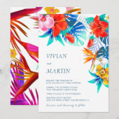 Moderne uitnodiging tot huwelijk in tropische rege (Voorkant / Achterkant)