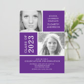 Moderne uitnodiging tot Paars Afstuderen van Photo (Staand voorkant)