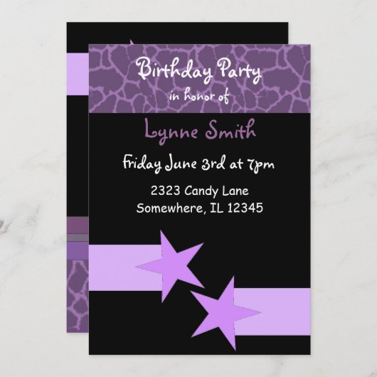 Moderne uitnodiging tot Paarse en zwarte dag (Voorkant / Achterkant)