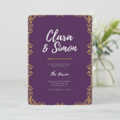 Moderne uitnodiging tot Paarse goudweddenschappen (Staand voorkant)