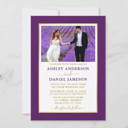 Moderne uitnodiging tot Paarse goudweddenschappen (Voorkant)