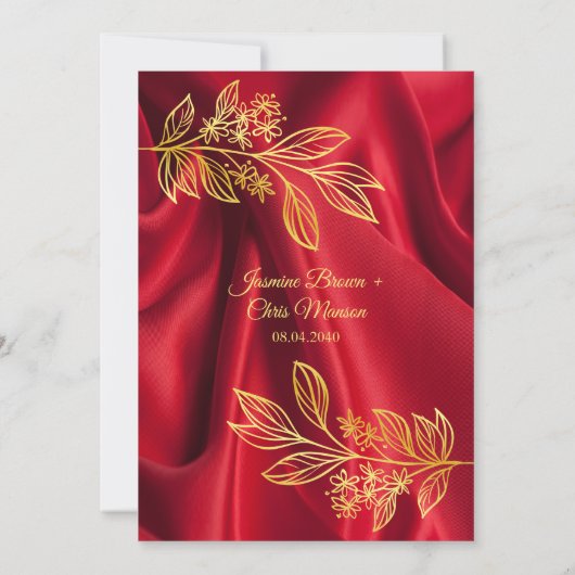 Moderne uitnodiging tot rode en gouden bruiloft (Achterkant)