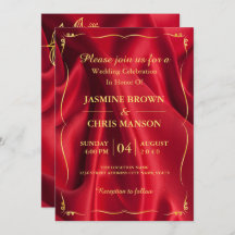 Moderne uitnodiging tot rode en gouden bruiloft