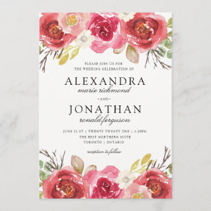 Moderne uitnodiging tot roze en rood huwelijk