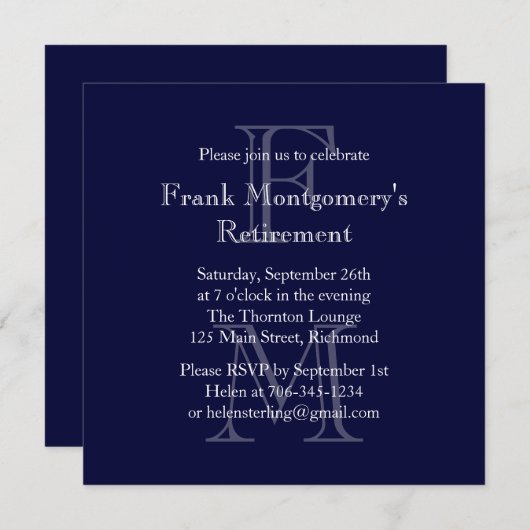 Moderne uitnodiging tot uittreding op monogram (ma (Voorkant / Achterkant)