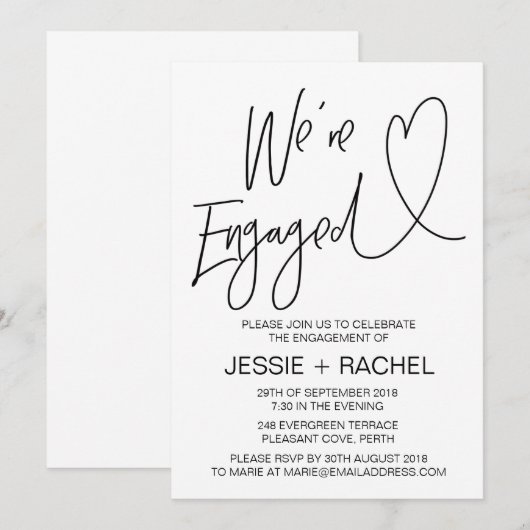 Moderne uitnodiging tot Verloving (Voorkant / Achterkant)