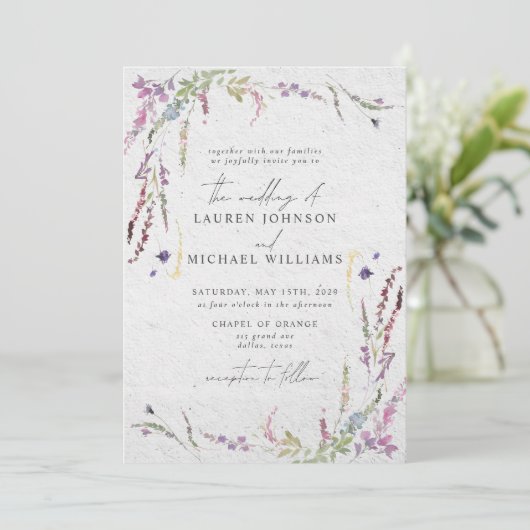 Moderne uitnodiging tot Waterverf van wilde bloeme (Staand voorkant)