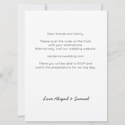Moderne uitnodiging tot weduwen met QR-code (Achterkant)