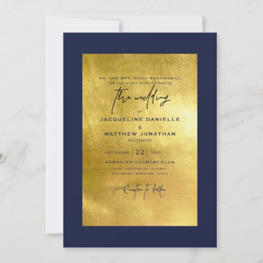 Moderne uitnodiging tot zeemacht en metallisch gou (Voorkant)