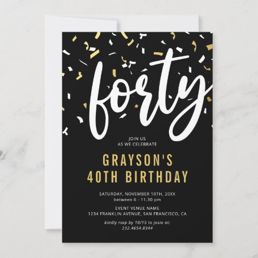 Moderne uitnodiging van de 40e verjaardag van Blac (Voorkant)