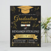 Moderne uitnodiging van de Black and Gold Graduati (Staand voorkant)