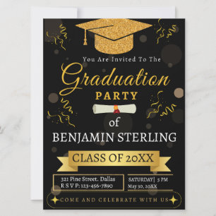 Moderne uitnodiging van de Black and Gold Graduati
