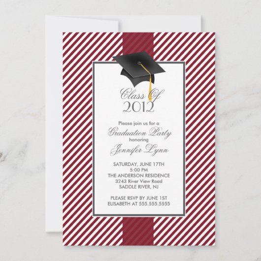 Moderne uitnodiging van de Maroon Stripe Gradupe P (Voorkant)