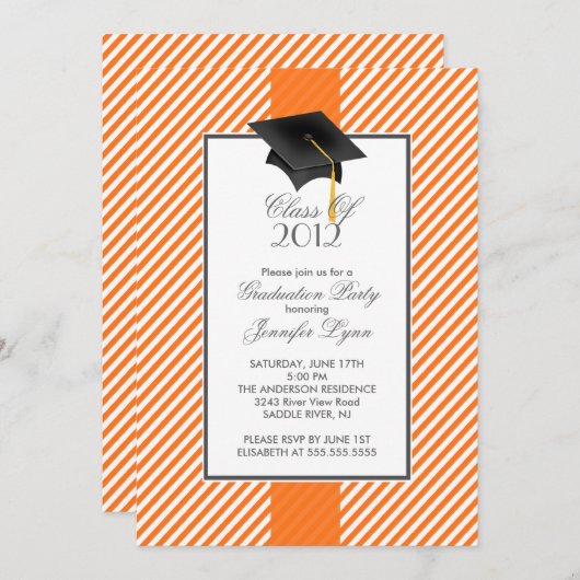 Moderne uitnodiging van de Oranje Stripe Gradupe P (Voorkant / Achterkant)
