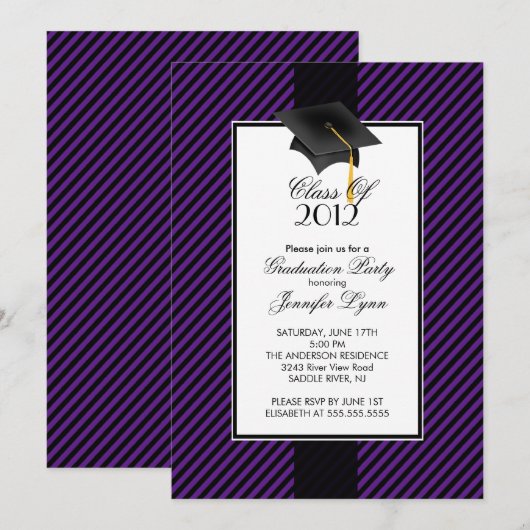 Moderne uitnodiging van de Paarse Stripe Gradupe P (Voorkant / Achterkant)