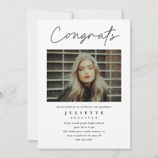 Moderne Uitnodiging van het Afstuderen van de Foto (Achterkant)