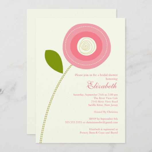 Moderne uitnodiging van het blote bloem Bridal (Voorkant / Achterkant)