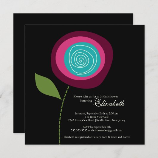 Moderne uitnodiging van het blote bloem Bridal (Voorkant / Achterkant)