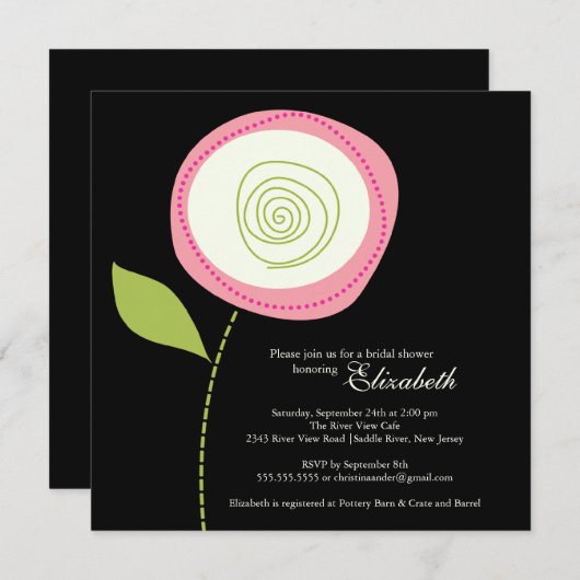 Moderne uitnodiging van het blote bloem Bridal (Voorkant / Achterkant)