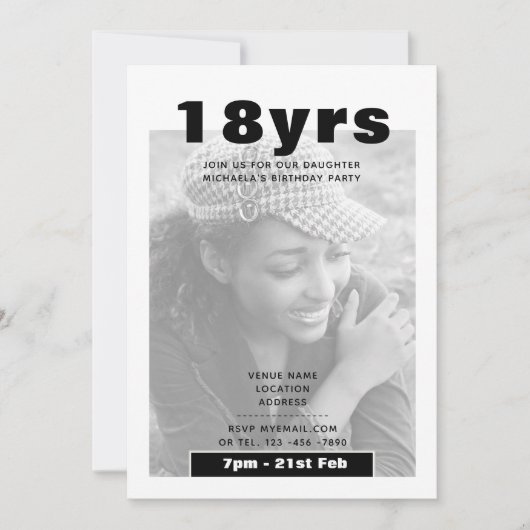 Moderne uitnodiging voor 18e verjaardag ZWART (Voorkant)