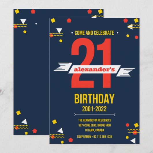 Moderne uitnodiging voor 21e verjaardag (Voorkant / Achterkant)