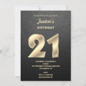 Moderne uitnodiging voor 21e verjaardag met leder (Voorkant)