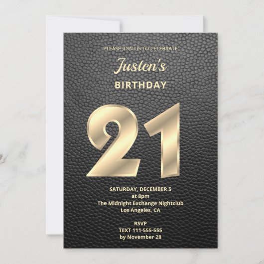 Moderne uitnodiging voor 21e verjaardag met leder (Voorkant)