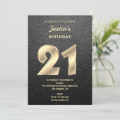 Moderne uitnodiging voor 21e verjaardag met leder (Staand voorkant)