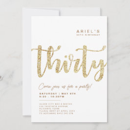 Moderne uitnodiging voor 30e verjaardag in wit en 