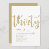 Moderne uitnodiging voor 30e verjaardag in wit en  (Voorkant / Achterkant)