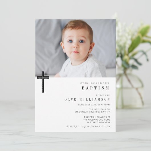 Moderne uitnodiging voor aangepaste fotobaptisme (Staand voorkant)