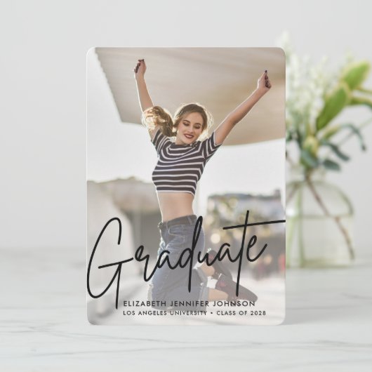 Moderne uitnodiging voor aankondiging Afstuderen f (Staand voorkant)