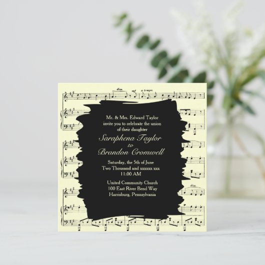 Moderne uitnodiging voor Abstracte gele muziek (Staand voorkant)