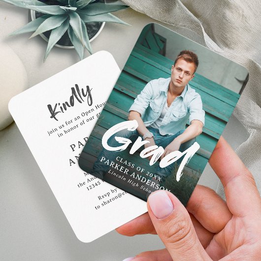 Moderne uitnodiging voor Afstuderen foto van pense Informatiekaartje