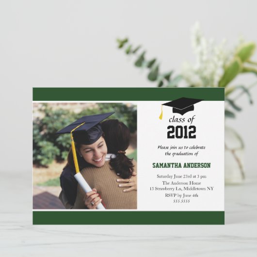 Moderne uitnodiging voor Afstuderen - Hunter Green (Staand voorkant)
