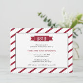 Moderne uitnodiging voor afstuderen met rode stree (Staand voorkant)