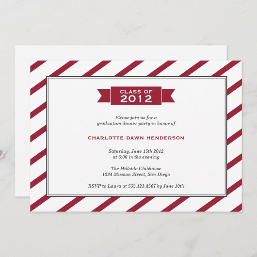 Moderne uitnodiging voor afstuderen met rode stree (Voorkant / Achterkant)
