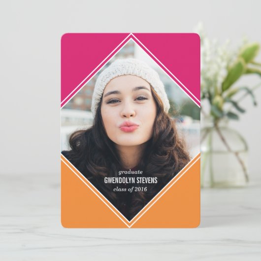 Moderne uitnodiging voor Afstuderen voor geometris (Staand voorkant)