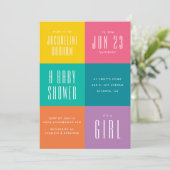 Moderne uitnodiging voor Baby shower in kleurenblo (Staand voorkant)