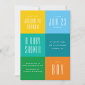 Moderne uitnodiging voor Baby shower in kleurenblo (Voorkant)