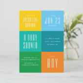 Moderne uitnodiging voor Baby shower in kleurenblo (Staand voorkant)