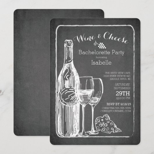 Moderne uitnodiging voor Bachelorette voor wijn en (Voorkant / Achterkant)