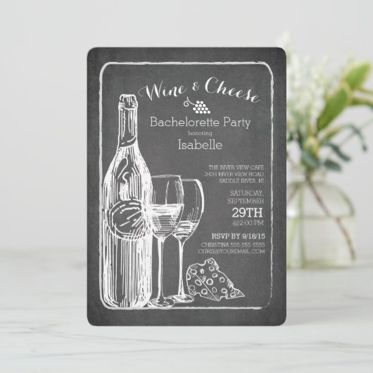Moderne uitnodiging voor Bachelorette voor wijn en (Staand voorkant)
