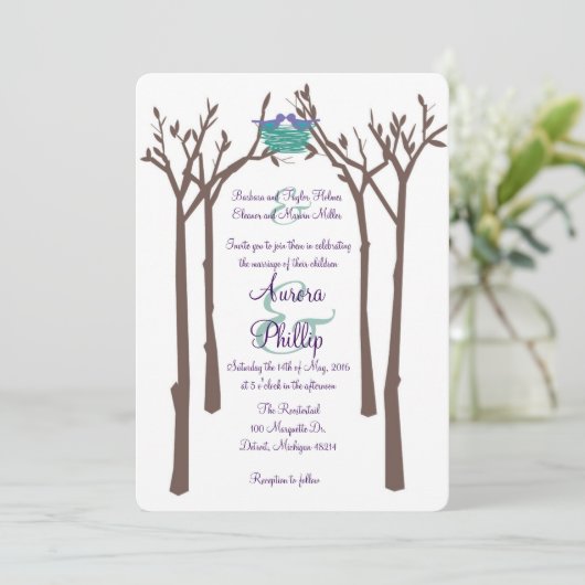 Moderne uitnodiging voor bomen en vogels (Staand voorkant)